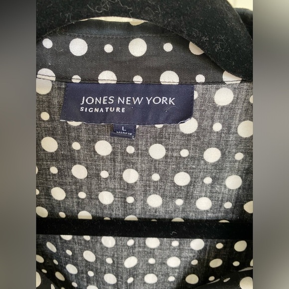 Jones New York Top Black White Polka Dot Long Sleeve Zip Front Size Large - Picture 6 of 12